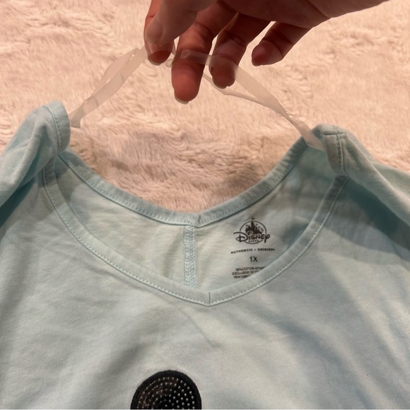 Disney Parks - Mickey Mouse Aqua Sequin Cotton Blend Short Sleeve Dolman Top 1X - Picture 7 of 8